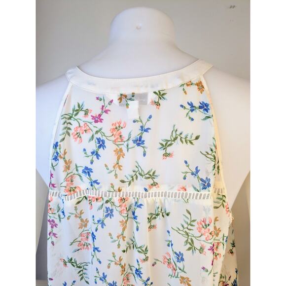Charming Charlie Sleeveless Blouse Medium White Floral Sheer Lace V Neck Flowy - Picture 4 of 9
